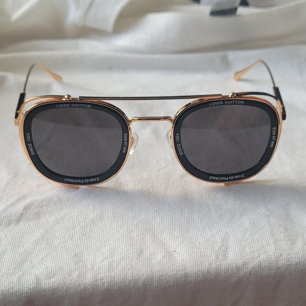 Louis Vuitton Super Vision Metal Pilot Square Sunglasses Gold